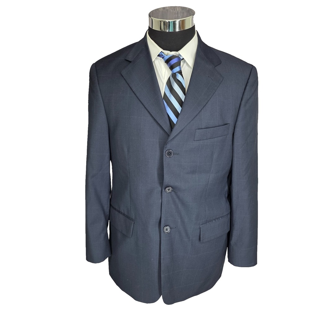 Bill Blass Platinum Blazer Mens 39R Blue Sports‎ Coat 3 Buttons Worsted Wool